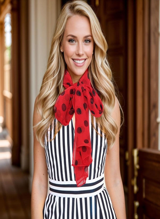 Hftjtsa Red and Black Polka Dot 50s Chiffon Scarf Sheer Square Ribbon Neck Head Scarf for Women Fashion Headwrap Tie Scarves (Polka Dot-red Black) - Image 4
